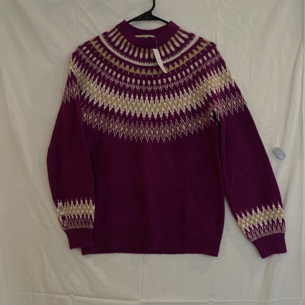 LOFT Sweater Womens Small Purple Fair Isle Mock Neck Long Sleeve Pullover Winter